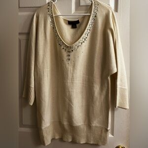 ASHLEY STEWART~CREAM BEADED DETAILED SWEATER~1X